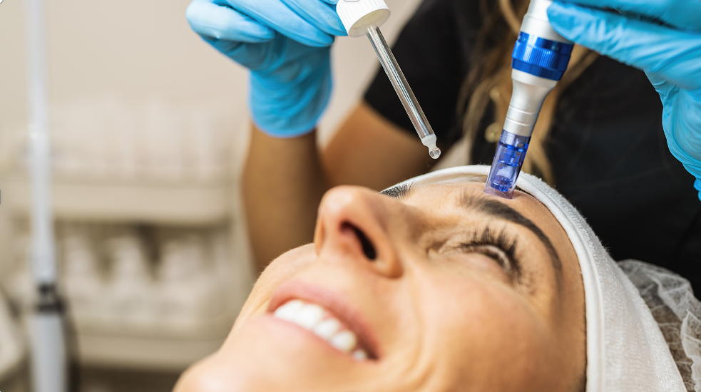 A close-up of glowing, smooth skin following a single microneedling session.