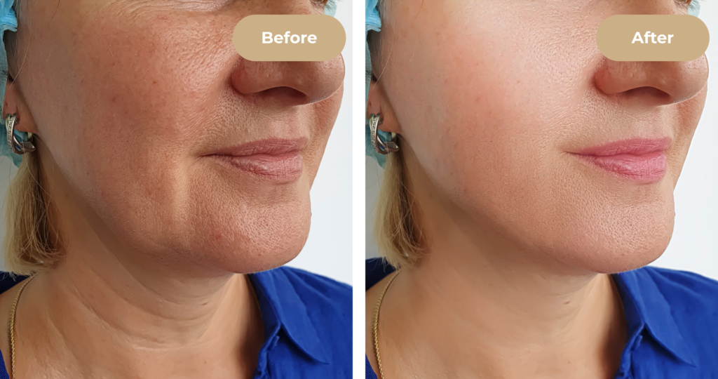 Hydrafacial before and after showing deep skin hydration